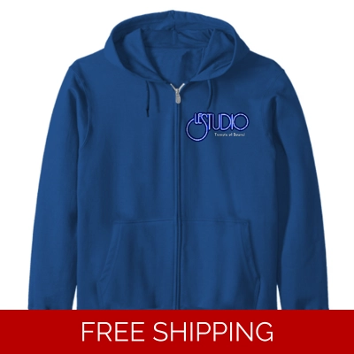Le Studio TOS Custom Zip Hoodie Unisex Classic White & Blue Logo